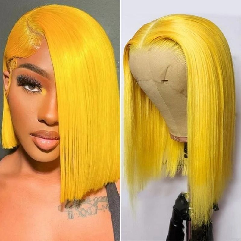 

Nadula Yellow Bob Wig 13x4 Short Straight Human Hair Wigs for Women Lemon Yellow Lace Frontal Wig Pre Plucked with Natural Hairline