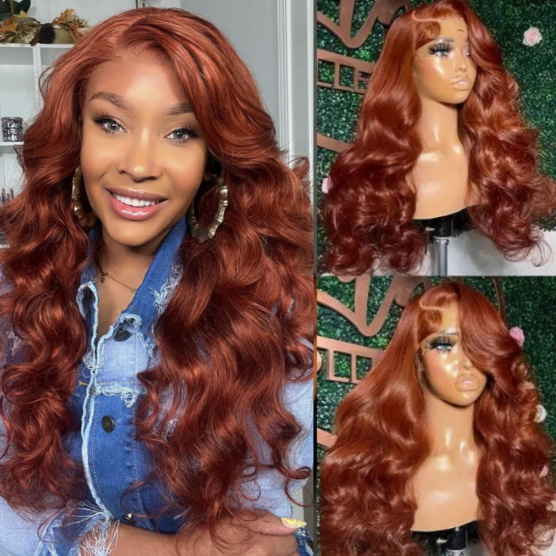 

Nadula 13x4 Copper Brown Body Wave Lace Frontal Wig Pre-plucked Colored Human Hair Wigs for Women