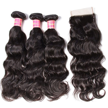 

Natural Wave Nadula Virgin Hair Weave 3 Bundles With Closure Unprocessed Human Hair