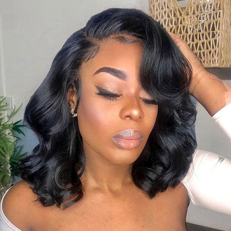 

Nadula Buy 1 Get 1 Free Office Lady Body Wave Bob Lace Front Wig 180% Density + Blunt Cut Bob Wig