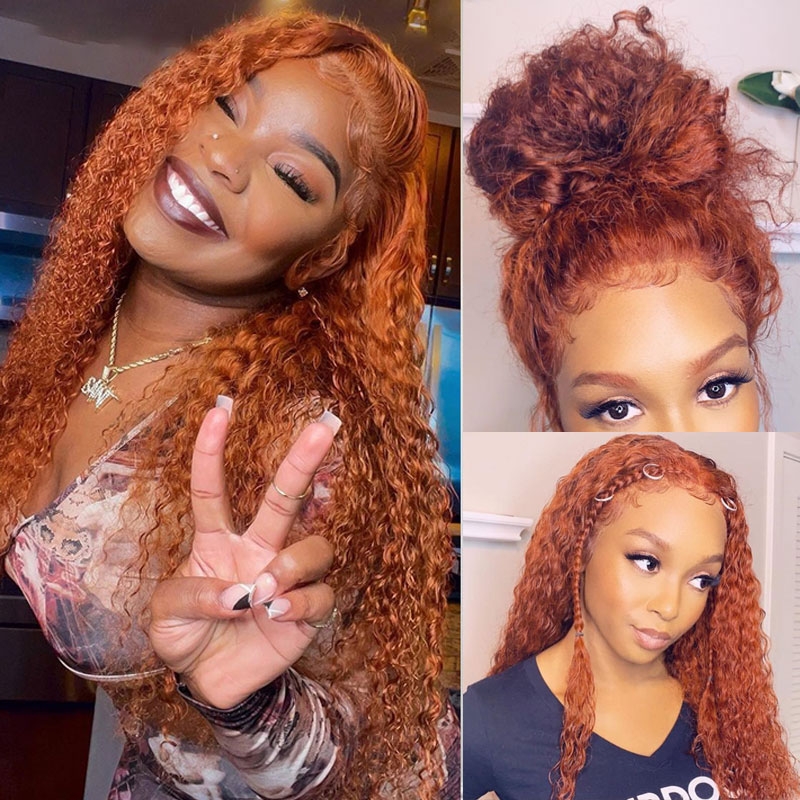 

Nadula Colored Ginger Curly Human Hair Wigs Pre Plucked 4x0.75 Lace T Part Wig Perfect Fall Hair Pre-Colored Wig For Women