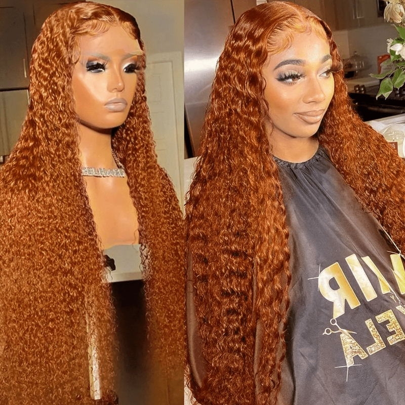 

Nadula #88 Ginger Curly Wigs 130% Density Affordable T Part Pre Plucked Human Hair Wigs