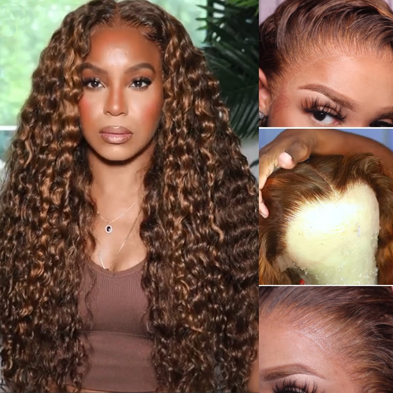 Nadula 13x4 Jerry Curly Lace Frontal Wig Piano Brown Highlight Wig Human Hair Wigs for Women Pre Plucked Natural Hairline