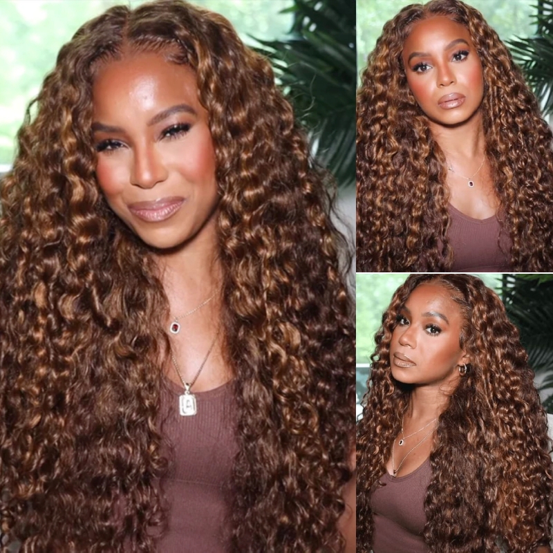 

Nadula Piano Brown Water Wave Lace Wig 13x1 T Part Highlight Wig Affordable P430 Colored Human Hair Wigs
