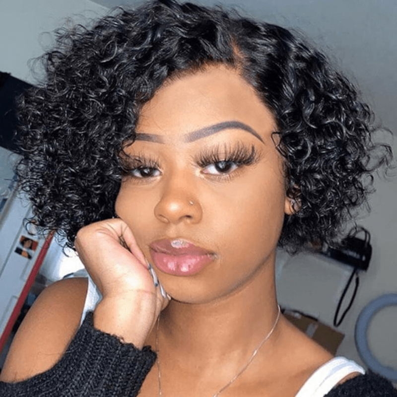 Nadula Glueless Afro Curly Short Bob Wig With Bangs Beginner Friendly Wear and Go