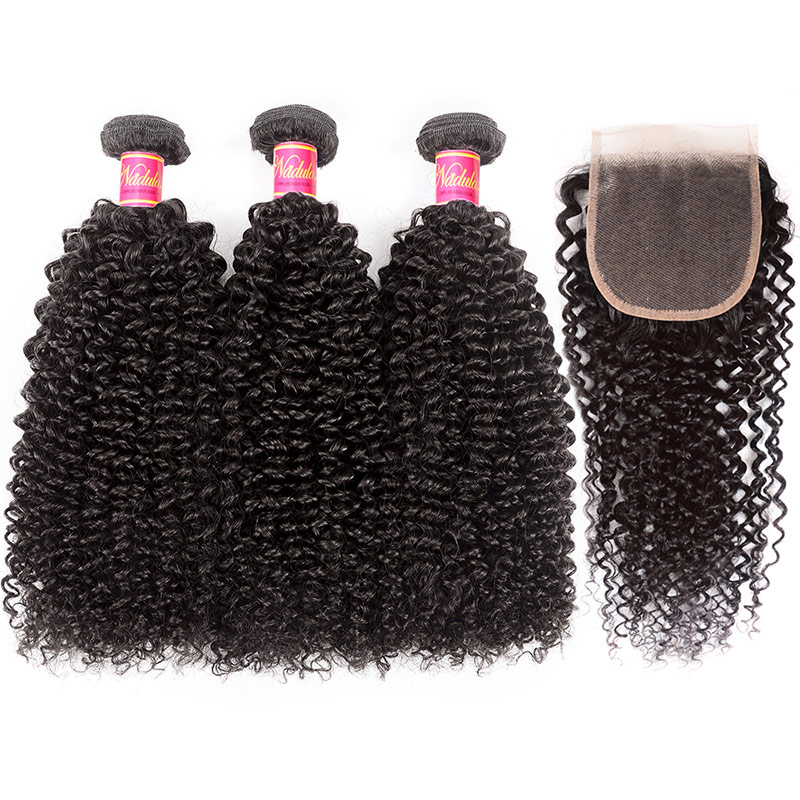 

Nadula Kinky Curly Hair Weaves With 18 Inch 4×4 Lace Closure Pre-plucked Human Hair