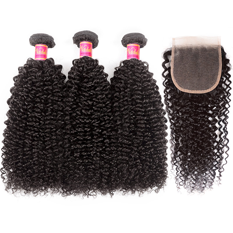 

Nadula Kinky Curly Hair Weaves With 18 Inch 4×4 Lace Closure Pre-plucked Human Hair