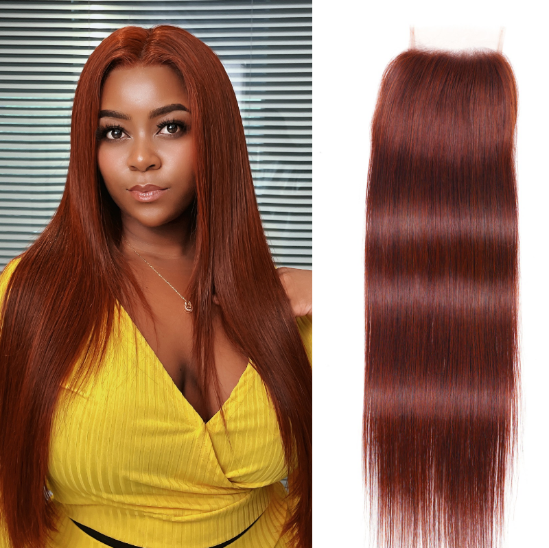 

Nadula Straight Virgin Hair 4x4 Lace Closure 1 Piece Aubrn Reb Brown Color For Sale