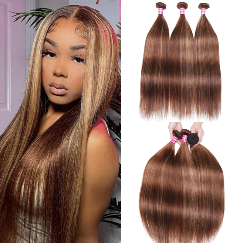 

Nadula Straight 3 Bundles Piano Honey Blond Highlight Hair Extension Unprocessed 100% Human Hair Bundles