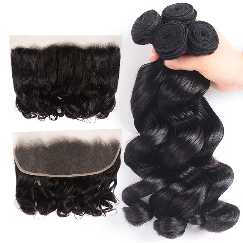 

Nadula Loose Wave Hair Weave With 13X4 Lace Closure 4 Bundles Thick Human Hair