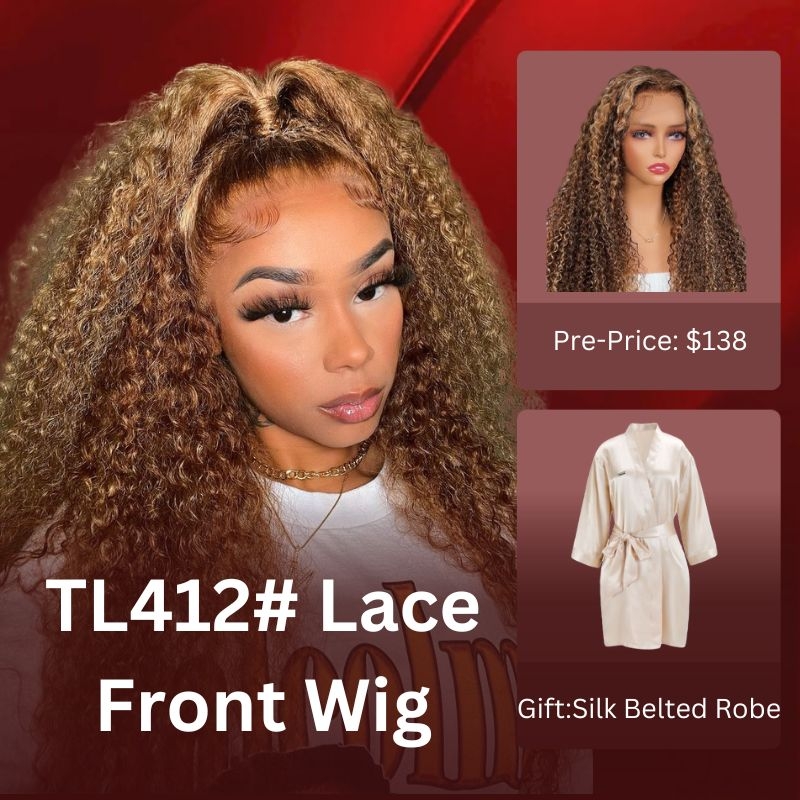 

Nadula Pre Sale Highlight Brown Curly Lace Front Wigs Honey Blonde Highlight Human Hair 150% Density Wigs TL412 Color