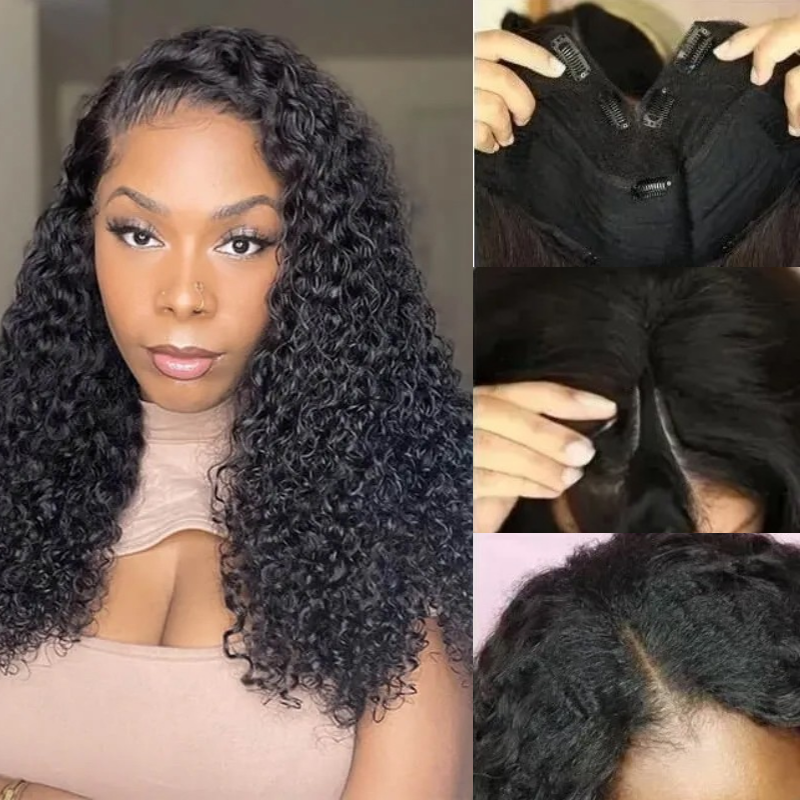 

Nadula Glueless Jerry Curly V Part Wigs Full Density No Leave Out Wear and Go