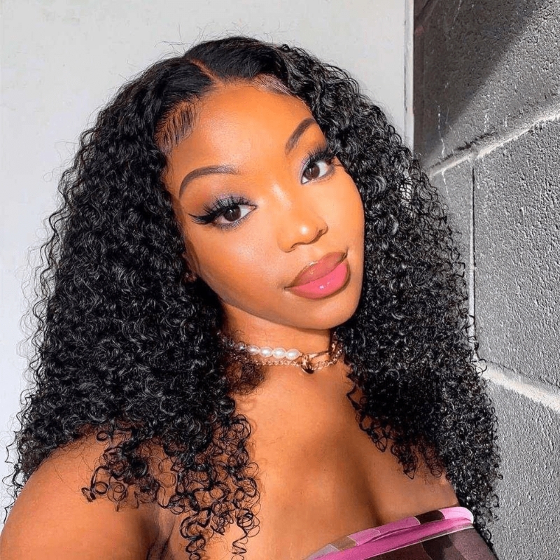 Nadula Kinky Curly Glueless V Part Human Hair Wig 200% Density Beginner Friendly Wig
