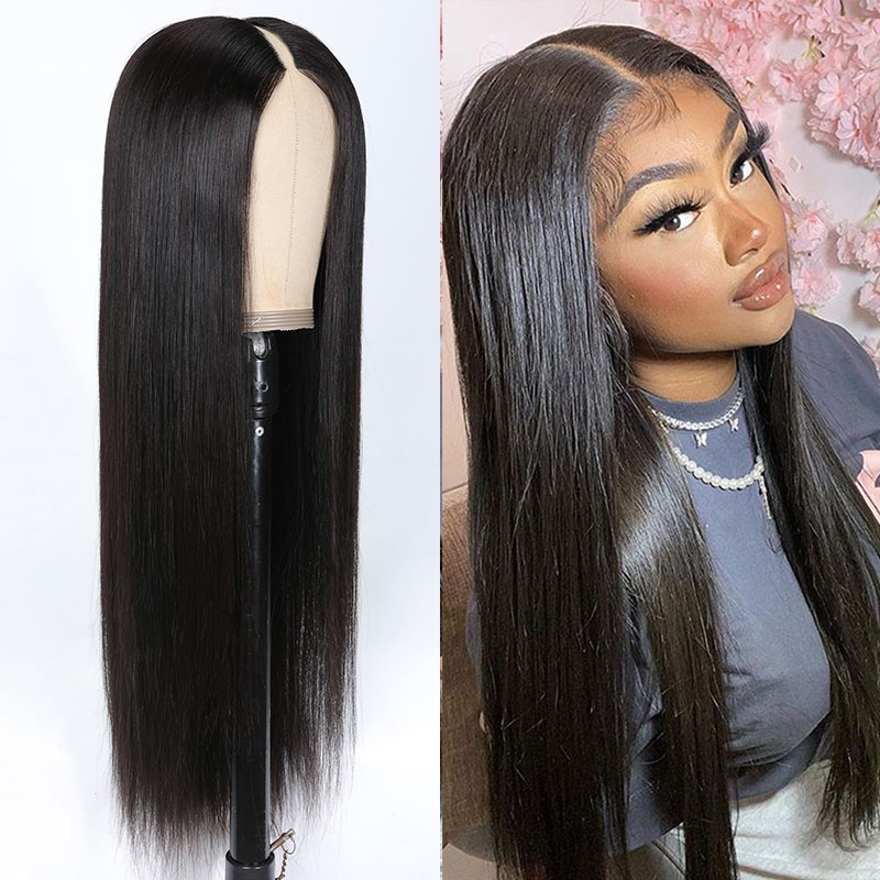 

Nadula No Gel Glueless Straight Human Hair V Part Wig 150% Density Thin Hair Friendly U Part Human Hair Wig