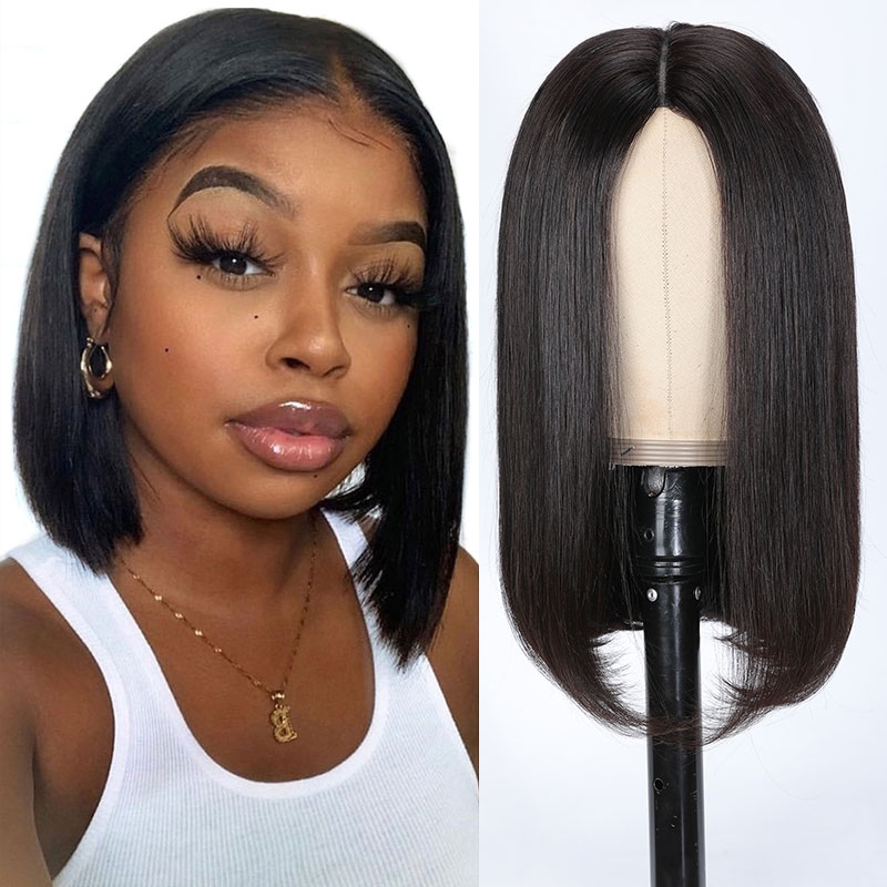 

Nadula Whatsapp Flash Deal V Part Short Bob Human Hair Wig 5 Inch Deep Part Wear And Go Wig Glueless Straight Bob Wig 150% Density