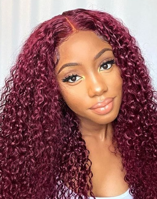 Nadula 4x4 Lace Closure Jerry Curly Wig With 99J Burgundy Colored Wig ...