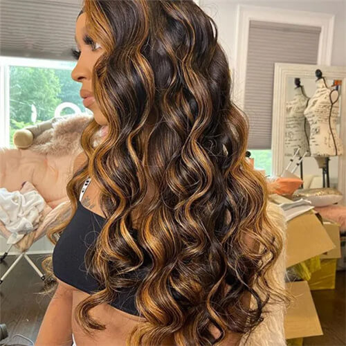 Middle Part Body Wave Human Hair Wigs Brown Color Lace Wigs