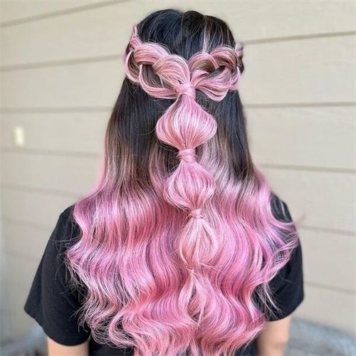 Bubble braids with pink hair