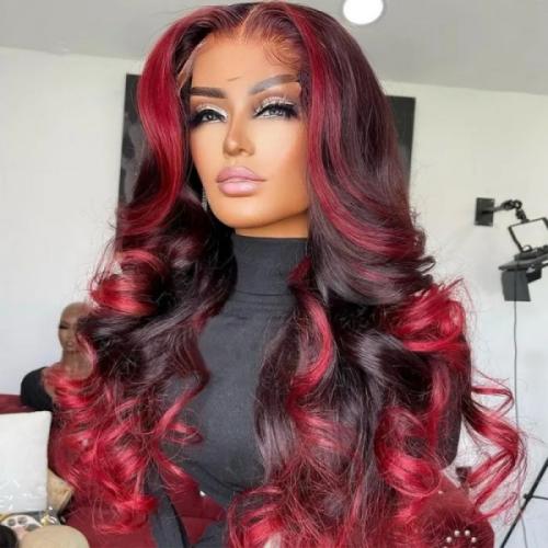rose red highlight loose wave wig