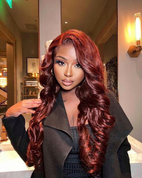 reddish brown body wave wig