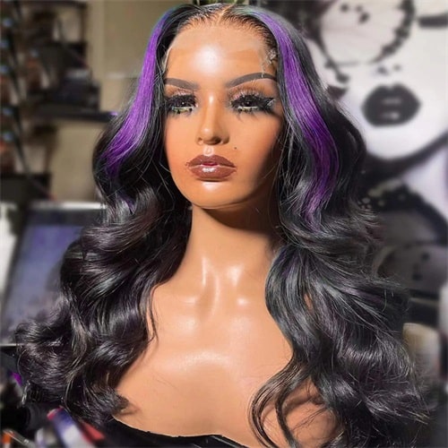 Purple skunk stripe hair