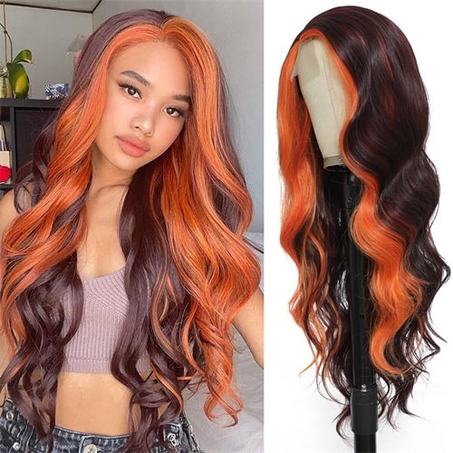 Orange skunk stripe hair