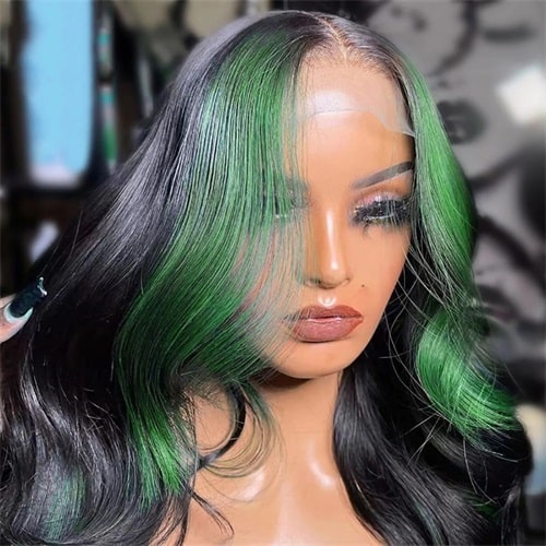 Green skunk stripe hair