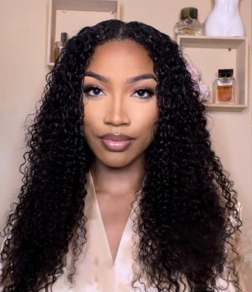 curly v part wig