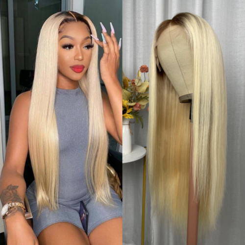 dark brown roots 613 straight wig