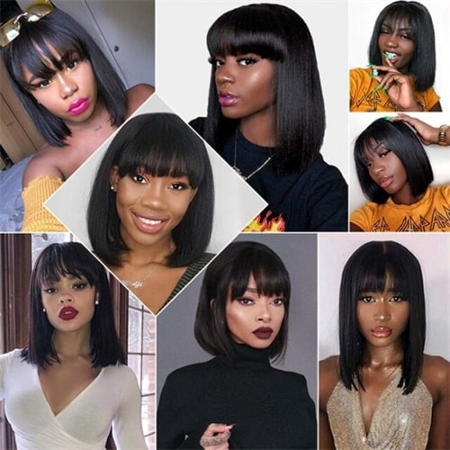 Human Hair Bob Wig With Bangs