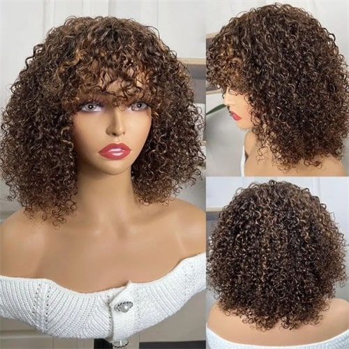 Messy Curls Bob Wig Brown With Blonde Highlight