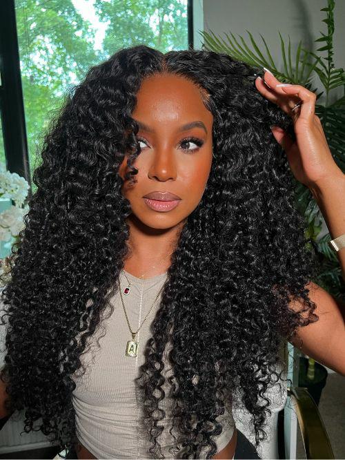 natural black jerry curly v part wig