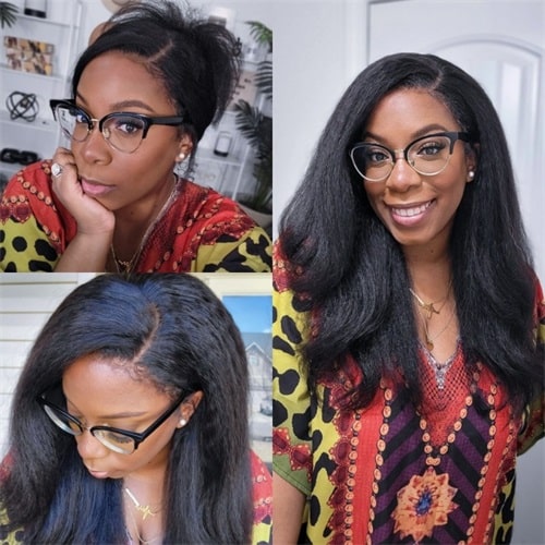 black kinky straight human hair wig with baby hair pre-cut curly edge wig
