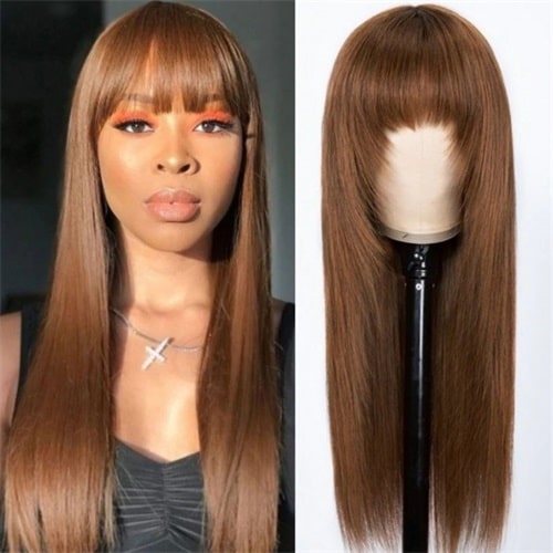 Dark Brown Human Hair Wig With Bangs