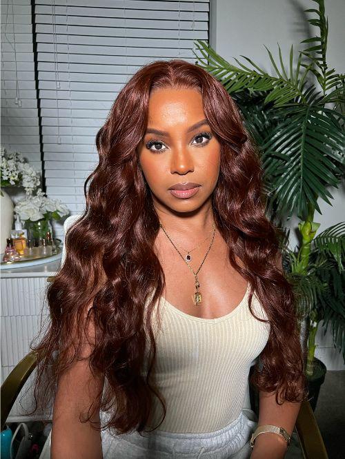 33b red brown body wave wig