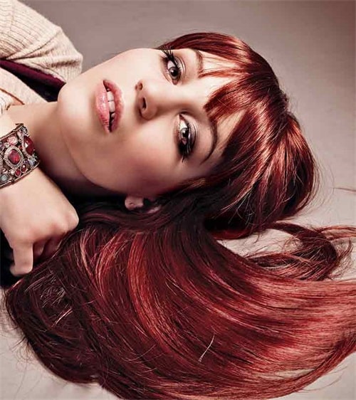 Copper mahogany highlights hairstyle