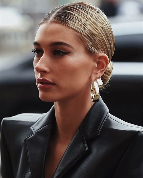 Slicked-back low bun