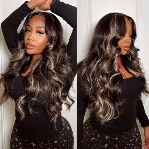 blonde highlight body wave lace front wig
