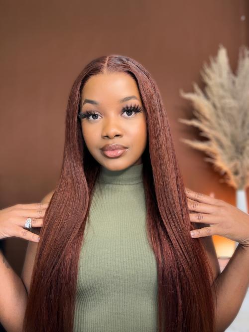 reddish brown kinky straight wig