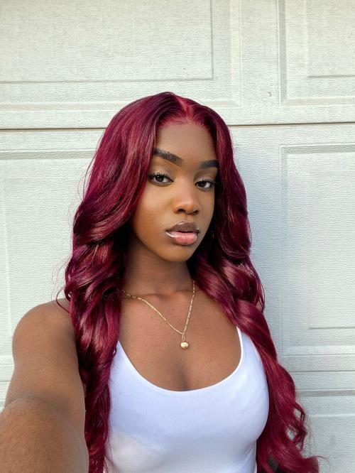 99J burgundy red body wave wig