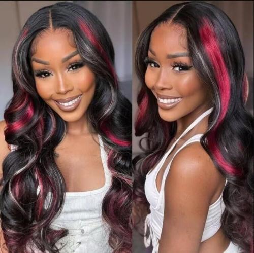 blonde and red body wave wig