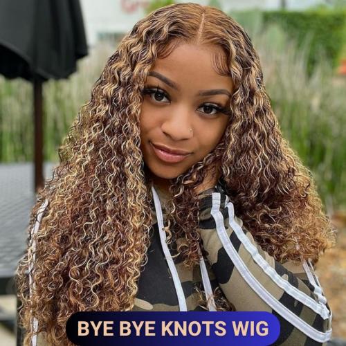 blonde highlight bleached knots curly wig