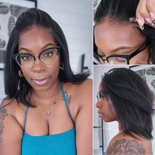 pre cut lace yaki straight bob wig