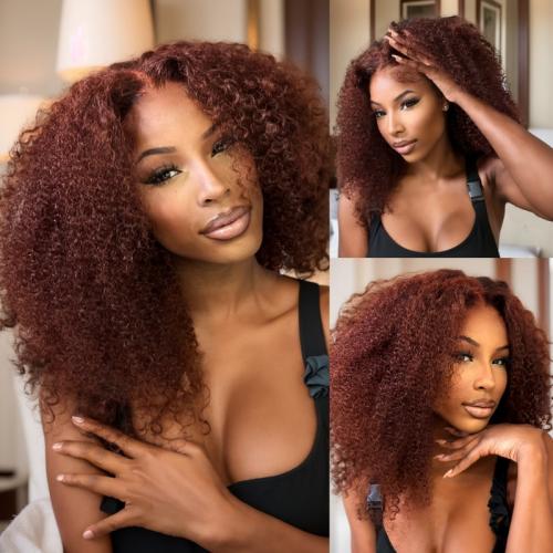 reddish brown curly pre-cut lace wig