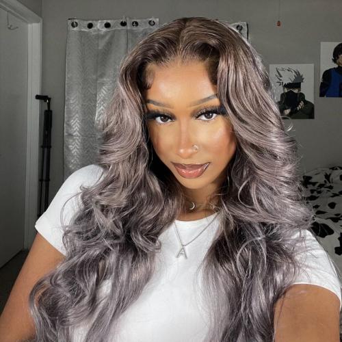 ash violet with brownish body wave wig