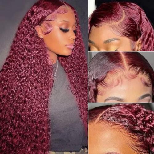 burgundy lace curly wig