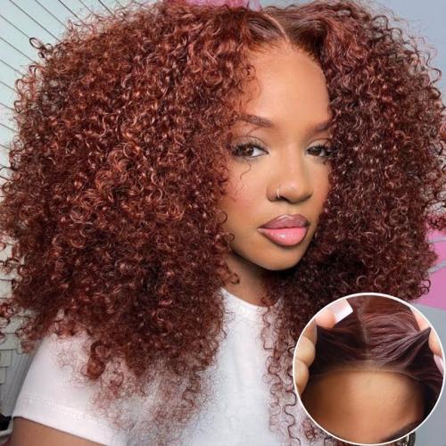 reddish brown curly bob wig