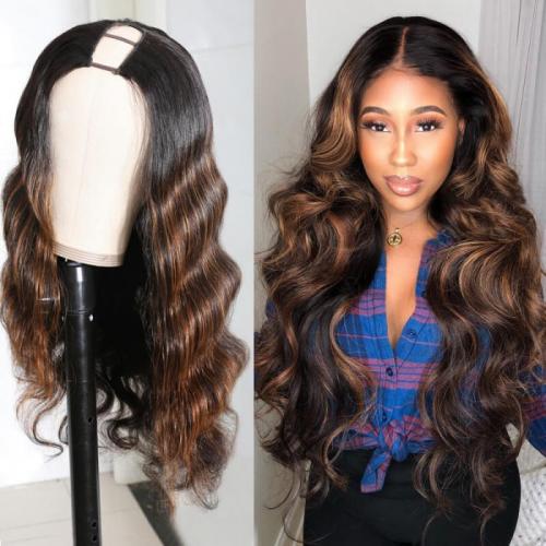 dark aubrun body wave u part wig