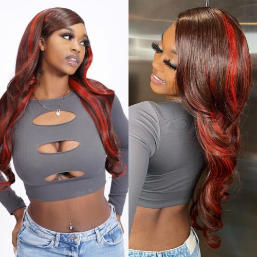 multi color highlight body wave wig