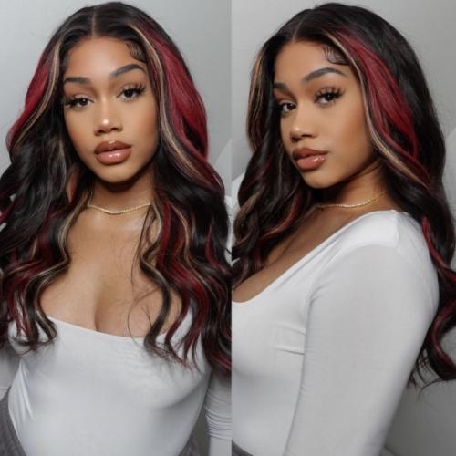 multi red highlight loose wave wig